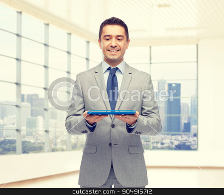 To use this stock image in your creative project, please select the size you need over to the right and click the "Add to Cart" button.
Your downloaded image will come with the Cutcaster watermark removed so don’t worry about the watermark you see on this page. happy businessman in suit holding tablet pc stock photo, business, people and technology concept - happy smiling businessman in suit holding tablet pc computer over office room background by Syda Productions