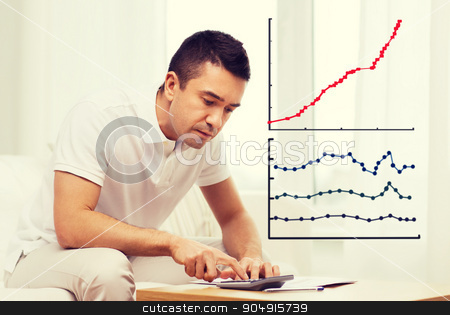 To use this stock image in your creative project, please select the size you need over to the right and click the "Add to Cart" button.
Your downloaded image will come with the Cutcaster watermark removed so don’t worry about the watermark you see on this page. man with papers and calculator at home stock photo, business, savings, finances and people concept - man with papers and calculator at home by Syda Productions