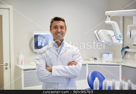 To use this stock image in your creative project, please select the size you need over to the right and click the "Add to Cart" button.
Your downloaded image will come with the Cutcaster watermark removed so don’t worry about the watermark you see on this page. happy male dentist at dental clinic office stock photo, people, medicine, stomatology and healthcare concept - happy middle aged male dentist in white coat at dental clinic office by Syda Productions
