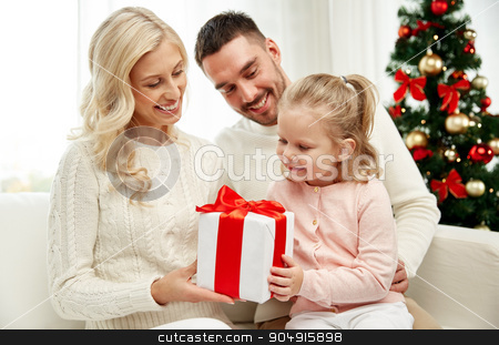 To use this stock image in your creative project, please select the size you need over to the right and click the "Add to Cart" button.
Your downloaded image will come with the Cutcaster watermark removed so don’t worry about the watermark you see on this page. happy family at home with christmas gift box stock photo, family, christmas, holidays and people concept - happy mother, father and little daughter with gift box sitting on sofa at home by Syda Productions