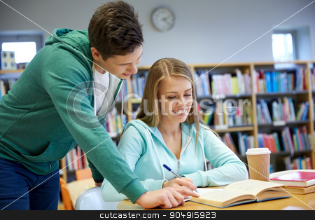 To use this stock image in your creative project, please select the size you need over to the right and click the "Add to Cart" button.
Your downloaded image will come with the Cutcaster watermark removed so don’t worry about the watermark you see on this page. happy students preparing to exams in library stock photo, people, knowledge, education and school concept - happy students with book preparing to exams in library by Syda Productions