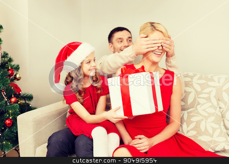 To use this stock image in your creative project, please select the size you need over to the right and click the "Add to Cart" button.
Your downloaded image will come with the Cutcaster watermark removed so don’t worry about the watermark you see on this page. father and daughter surprise mother with gift box stock photo, family, christmas, x-mas, happiness and people concept - smiling father and daughter surprise mother with big gift box by Syda Productions