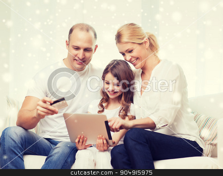 To use this stock image in your creative project, please select the size you need over to the right and click the "Add to Cart" button.
Your downloaded image will come with the Cutcaster watermark removed so don’t worry about the watermark you see on this page. happy family with tablet pc and credit card stock photo, family, holidays, shopping, technology and people concept - happy family with tablet pc computer and credit card over snowflakes background by Syda Productions