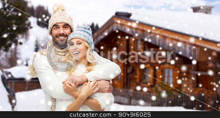 To use this stock image in your creative project, please select the size you need over to the right and click the "Add to Cart" button.
Your downloaded image will come with the Cutcaster watermark removed so don’t worry about the watermark you see on this page. smiling couple in winter clothes hugging outdoors stock photo, winter, vacation, couple, christmas and people concept - smiling man and woman in hats and scarf hugging over wooden country house and snow background by Syda Productions