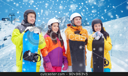 To use this stock image in your creative project, please select the size you need over to the right and click the "Add to Cart" button.
Your downloaded image will come with the Cutcaster watermark removed so don’t worry about the watermark you see on this page. happy friends with snowboards over mountains stock photo, winter, leisure, extreme sport, friendship and people concept - happy friends in helmets with snowboards over snow and mountain background by Syda Productions