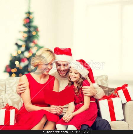 To use this stock image in your creative project, please select the size you need over to the right and click the "Add to Cart" button.
Your downloaded image will come with the Cutcaster watermark removed so don’t worry about the watermark you see on this page. smiling family reading postcard stock photo, family, christmas, x-mas, winter, happiness and people concept - smiling family in santa helper hats with many gift boxes reading postcard by Syda Productions