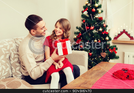 To use this stock image in your creative project, please select the size you need over to the right and click the "Add to Cart" button.
Your downloaded image will come with the Cutcaster watermark removed so don’t worry about the watermark you see on this page. smiling father and daughter looking at each other stock photo, family, christmas, x-mas, winter, happiness and people concept - smiling father and daughter holding gift box and looking at each other by Syda Productions