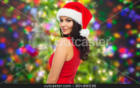 To use this stock image in your creative project, please select the size you need over to the right and click the "Add to Cart" button.
Your downloaded image will come with the Cutcaster watermark removed so don’t worry about the watermark you see on this page. beautiful sexy woman in santa hat and red dress stock photo, people, holidays, christmas and celebration concept - beautiful sexy woman in santa hat and red dress over party lights background by Syda Productions