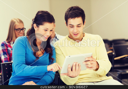 To use this stock image in your creative project, please select the size you need over to the right and click the "Add to Cart" button.
Your downloaded image will come with the Cutcaster watermark removed so don’t worry about the watermark you see on this page. group of smiling students with tablet pc stock photo, education, high school, teamwork and people concept - group of smiling students with tablet pc computers sitting in lecture hall by Syda Productions