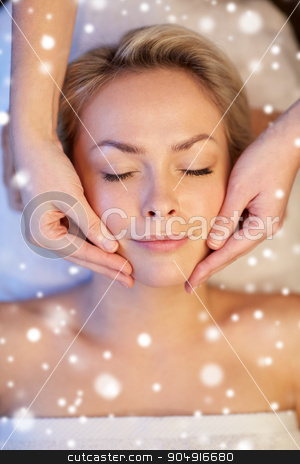 To use this stock image in your creative project, please select the size you need over to the right and click the "Add to Cart" button.
Your downloaded image will come with the Cutcaster watermark removed so don’t worry about the watermark you see on this page. close up of woman having face massage in spa salon stock photo, people, beauty, spa, winter and relaxation concept - close up of beautiful young woman lying with closed eyes and having face or head massage in spa with snow effect by Syda Productions