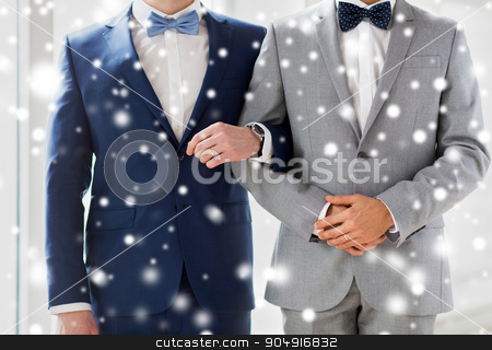 To use this stock image in your creative project, please select the size you need over to the right and click the "Add to Cart" button.
Your downloaded image will come with the Cutcaster watermark removed so don’t worry about the watermark you see on this page. close up of happy male gay couple holding hands stock photo, people, homosexuality, same-sex marriage and love concept - close up of happy male gay couple holding hands on wedding over snow effect by Syda Productions