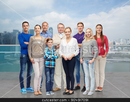 To use this stock image in your creative project, please select the size you need over to the right and click the "Add to Cart" button.
Your downloaded image will come with the Cutcaster watermark removed so don’t worry about the watermark you see on this page. group of smiling people stock photo, family, travel, tourism, generation and people concept - group of smiling men and women over singapore city background by Syda Productions