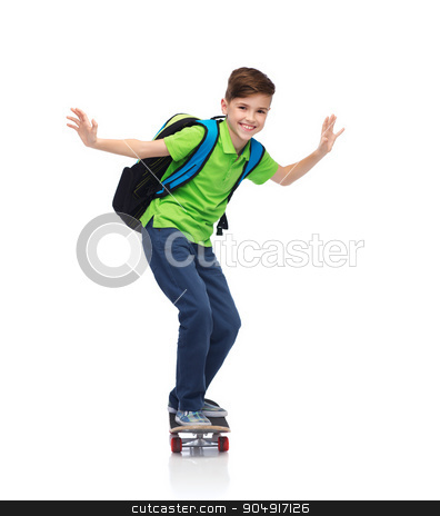 To use this stock image in your creative project, please select the size you need over to the right and click the "Add to Cart" button.
Your downloaded image will come with the Cutcaster watermark removed so don’t worry about the watermark you see on this page. happy student boy with backpack and skateboard stock photo, childhood, leisure, school and people concept - happy smiling student boy with backpack riding on skateboard by Syda Productions