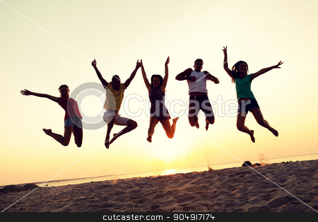 To use this stock image in your creative project, please select the size you need over to the right and click the "Add to Cart" button.
Your downloaded image will come with the Cutcaster watermark removed so don’t worry about the watermark you see on this page. smiling friends dancing and jumping on beach stock photo, friendship, summer vacation, holidays, party and people concept - group of smiling friends dancing and jumping on beach by Syda Productions