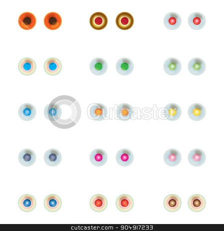 To use this stock image in your creative project, please select the size you need over to the right and click the "Add to Cart" button.
Your downloaded image will come with the Cutcaster watermark removed so don’t worry about the watermark you see on this page. Set of colorful eye balls. stock vector clipart, Set of colorful eye balls. Isolated on white by Serhii