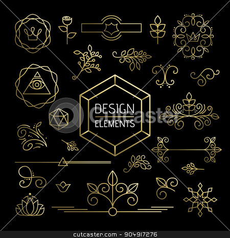 To use this stock image in your creative project, please select the size you need over to the right and click the "Add to Cart" button.
Your downloaded image will come with the Cutcaster watermark removed so don’t worry about the watermark you see on this page. Icon set gold line art mono outline ornament flower stock vector clipart, Design element set, mono line art ornamental decoration in gold outline style. Includes nature, plant, leaf and flower icons. EPS10 vector.
by Cienpies Design