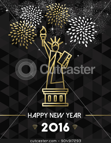To use this stock image in your creative project, please select the size you need over to the right and click the "Add to Cart" button.
Your downloaded image will come with the Cutcaster watermark removed so don’t worry about the watermark you see on this page. New Year 2016 NYC USA travel statue liberty gold stock vector clipart, Happy New Year 2016 New York greeting card with USA United States statue of Liberty in gold outline style. EPS10 vector. by Cienpies Design