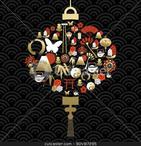 To use this stock image in your creative project, please select the size you need over to the right and click the "Add to Cart" button.
Your downloaded image will come with the Cutcaster watermark removed so don’t worry about the watermark you see on this page. Chinese lamp lantern silhouette icon symbol stock vector clipart, Chinese traditional lamp silhouette, lantern made with cultural symbols and icons. EPS10 vector. by Cienpies Design
