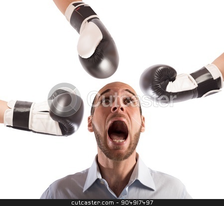 To use this stock image in your creative project, please select the size you need over to the right and click the "Add to Cart" button.
Your downloaded image will come with the Cutcaster watermark removed so don’t worry about the watermark you see on this page. Hit an afraid businessman stock photo, Many boxing punches hit an afraid businessman by Federico Caputo