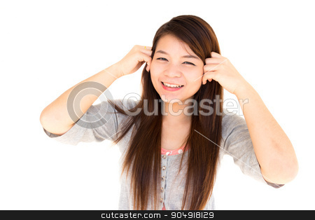 To use this stock image in your creative project, please select the size you need over to the right and click the "Add to Cart" button.
Your downloaded image will come with the Cutcaster watermark removed so don’t worry about the watermark you see on this page. happy woman stock photo, round face thai woman is happy and hold her hair on white background by stockdevil