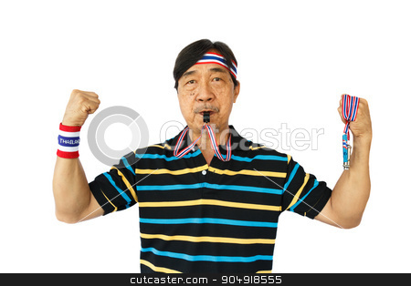To use this stock image in your creative project, please select the size you need over to the right and click the "Add to Cart" button.
Your downloaded image will come with the Cutcaster watermark removed so don’t worry about the watermark you see on this page. Thai man resist thai government stock photo, Thai man resist thai government (hold whistle ,blow a whistle and wear wristband) on white background (isolated) by stockdevil