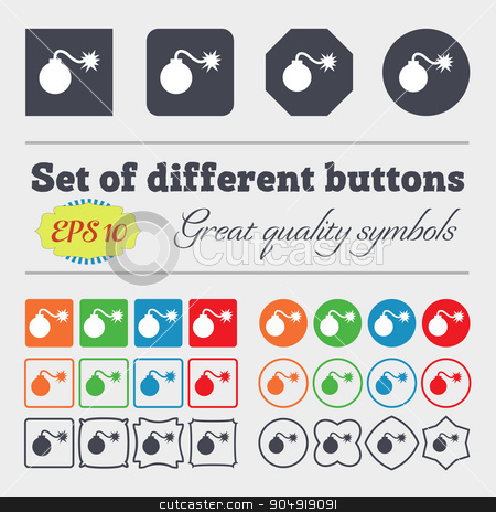 To use this stock image in your creative project, please select the size you need over to the right and click the "Add to Cart" button.
Your downloaded image will come with the Cutcaster watermark removed so don’t worry about the watermark you see on this page. bomb icon sign. Big set of colorful, diverse, high-quality buttons. Vector stock vector clipart, bomb icon sign. Big set of colorful, diverse, high-quality buttons. Vector illustration by Serhii