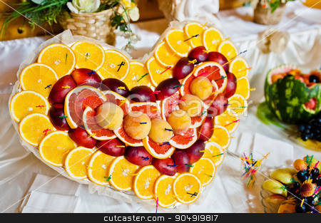 To use this stock image in your creative project, please select the size you need over to the right and click the "Add to Cart" button.
Your downloaded image will come with the Cutcaster watermark removed so don’t worry about the watermark you see on this page. Wedding reception. Heart of fruits stock photo, Wedding reception. Heart of fruits by Andrii Shevchuk