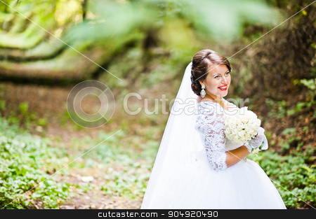 To use this stock image in your creative project, please select the size you need over to the right and click the "Add to Cart" button.
Your downloaded image will come with the Cutcaster watermark removed so don’t worry about the watermark you see on this page. Happy smiled bride at green alley stock photo, Happy smiled bride at green alley by Andrii Shevchuk
