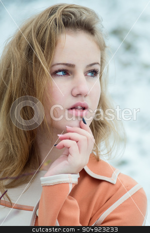 To use this stock image in your creative project, please select the size you need over to the right and click the "Add to Cart" button.
Your downloaded image will come with the Cutcaster watermark removed so don’t worry about the watermark you see on this page. Winter portrait of the girl. stock photo, Winter portrait of the girl. a bright orange coat. by oleksandrmasnyi