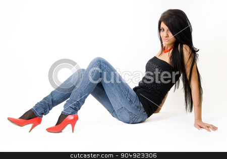To use this stock image in your creative project, please select the size you need over to the right and click the "Add to Cart" button.
Your downloaded image will come with the Cutcaster watermark removed so don’t worry about the watermark you see on this page. Attractive young woman with long hair on floor stock photo, Beautiful girl with long hair sitting on the floor over white background by Aikon