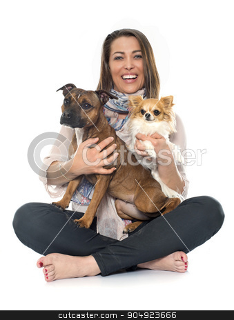 To use this stock image in your creative project, please select the size you need over to the right and click the "Add to Cart" button.
Your downloaded image will come with the Cutcaster watermark removed so don’t worry about the watermark you see on this page. woman and dogs stock photo, woman and dogs in front of white background by Bonzami Emmanuelle