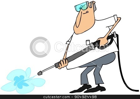 To use this stock image in your creative project, please select the size you need over to the right and click the "Add to Cart" button.
Your downloaded image will come with the Cutcaster watermark removed so don’t worry about the watermark you see on this page. Man using a pressure washer wand stock photo, Illustration depicting a man wearing goggles and using a pressure washer wand. by Dennis Cox