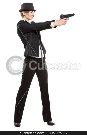 To use this stock image in your creative project, please select the size you need over to the right and click the "Add to Cart" button.
Your downloaded image will come with the Cutcaster watermark removed so don’t worry about the watermark you see on this page. beautiful girl gangster holding a gun. Classic suit and hat. isolated on white stock photo, beautiful girl gangster holding a gun. Classic suit and hat by Kopytin Georgy