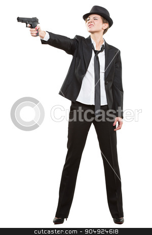 To use this stock image in your creative project, please select the size you need over to the right and click the "Add to Cart" button.
Your downloaded image will come with the Cutcaster watermark removed so don’t worry about the watermark you see on this page. beautiful girl gangster holding a gun. Classic suit and hat. isolated on white stock photo, beautiful girl gangster holding a gun. Classic suit and hat by Kopytin Georgy