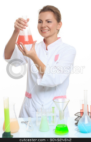 To use this stock image in your creative project, please select the size you need over to the right and click the "Add to Cart" button.
Your downloaded image will come with the Cutcaster watermark removed so don’t worry about the watermark you see on this page. very beautiful Woman chemist and chemicals in flasks, isolated on white stock photo, Woman chemist and chemicals in flasks, isolated on white background by Kopytin Georgy