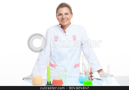 To use this stock image in your creative project, please select the size you need over to the right and click the "Add to Cart" button.
Your downloaded image will come with the Cutcaster watermark removed so don’t worry about the watermark you see on this page. very beautiful Woman chemist and chemicals in flasks, isolated on white stock photo, Woman chemist and chemicals in flasks, isolated on white background by Kopytin Georgy