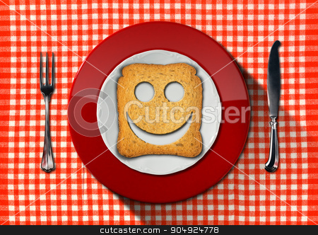To use this stock image in your creative project, please select the size you need over to the right and click the "Add to Cart" button.
Your downloaded image will come with the Cutcaster watermark removed so don’t worry about the watermark you see on this page. Happy Breakfast Concept - Smiling Rusk stock photo, Red and white plate with a smiling rusk on a checkered tablecloth with silver cutlery. Happy breakfast concept by catalby