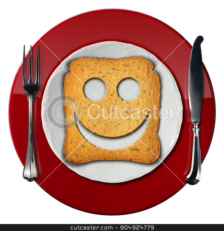 To use this stock image in your creative project, please select the size you need over to the right and click the "Add to Cart" button.
Your downloaded image will come with the Cutcaster watermark removed so don’t worry about the watermark you see on this page. Happy Breakfast Concept - Smiling Rusk stock photo, Red and white plate with a smiling rusk and silver cutlery. Isolated on white background. Happy breakfast concept by catalby