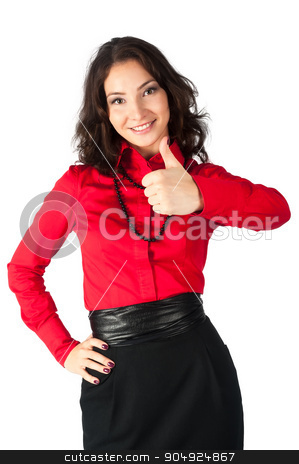 To use this stock image in your creative project, please select the size you need over to the right and click the "Add to Cart" button.
Your downloaded image will come with the Cutcaster watermark removed so don’t worry about the watermark you see on this page. Happy smiling business woman with thumb up sign stock photo, Young beautiful businesswoman showing thumb up gesture. Isolated over white background by Aikon