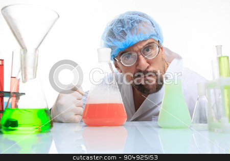 To use this stock image in your creative project, please select the size you need over to the right and click the "Add to Cart" button.
Your downloaded image will come with the Cutcaster watermark removed so don’t worry about the watermark you see on this page. Mad chemist in the lab doing reaction stock photo, Mad chemist in the lab doing reaction - studio shoot by Kopytin Georgy