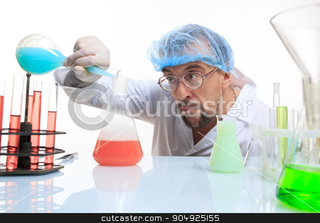 To use this stock image in your creative project, please select the size you need over to the right and click the "Add to Cart" button.
Your downloaded image will come with the Cutcaster watermark removed so don’t worry about the watermark you see on this page. Mad chemist in the lab doing reaction stock photo, Mad chemist in the lab doing reaction - studio shoot by Kopytin Georgy