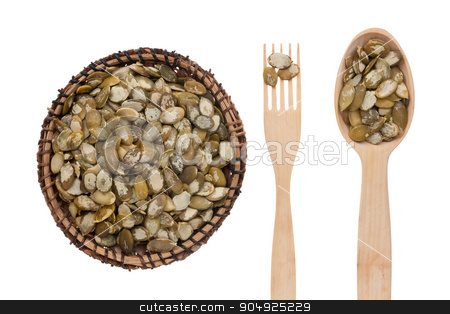 To use this stock image in your creative project, please select the size you need over to the right and click the "Add to Cart" button.
Your downloaded image will come with the Cutcaster watermark removed so don’t worry about the watermark you see on this page. Pumpkin seed in a plate, fork and spoon stock photo, Pumpkin seed in a plate, fork and spoon, isolated on white background by alekleks
