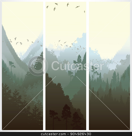 To use this stock image in your creative project, please select the size you need over to the right and click the "Add to Cart" button.
Your downloaded image will come with the Cutcaster watermark removed so don’t worry about the watermark you see on this page. Vertical banners with the forest stock vector clipart, Set of vertical banners with the forest in morning by ElemenTxD