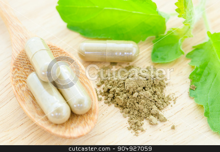 To use this stock image in your creative project, please select the size you need over to the right and click the "Add to Cart" button.
Your downloaded image will come with the Cutcaster watermark removed so don’t worry about the watermark you see on this page. herbal medicine in capsules. stock photo, herbal medicine in capsules with green leaf on wooden background. by Miss. PENCHAN PUMILA