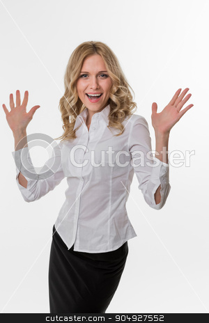 To use this stock image in your creative project, please select the size you need over to the right and click the "Add to Cart" button.
Your downloaded image will come with the Cutcaster watermark removed so don’t worry about the watermark you see on this page. Lady thrilled. stock photo, Business woman delighted by the success. Cute girl in business attire. Lady thrilled. by Denys