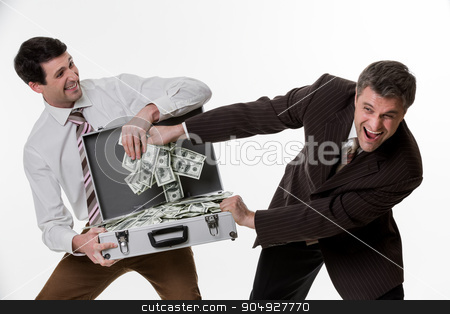 To use this stock image in your creative project, please select the size you need over to the right and click the "Add to Cart" button.
Your downloaded image will come with the Cutcaster watermark removed so don’t worry about the watermark you see on this page. Businessmen divide profit. stock photo, Businessmen divide profit. Clerks won the jackpot. Business people with suitcase full of money. by Denys