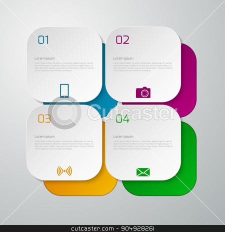 To use this stock image in your creative project, please select the size you need over to the right and click the "Add to Cart" button.
Your downloaded image will come with the Cutcaster watermark removed so don’t worry about the watermark you see on this page. Vector illustration infographics squares stock vector clipart, Vector illustration infographics squares with rounded corners. by Amelisk