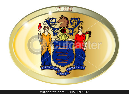 To use this stock image in your creative project, please select the size you need over to the right and click the "Add to Cart" button.
Your downloaded image will come with the Cutcaster watermark removed so don’t worry about the watermark you see on this page. New Jersey State Flag Oval Button stock vector clipart, Oval metal button with the New Jersey flag isolated on a white background by Kotto