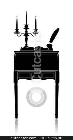 To use this stock image in your creative project, please select the size you need over to the right and click the "Add to Cart" button.
Your downloaded image will come with the Cutcaster watermark removed so don’t worry about the watermark you see on this page. Vintage secretaire with a candelabrum, inkwell and an open book stock vector clipart, Silhouette of a Vintage secretaire with a candelabrum, inkwell and an open book by Liubov Nazarova
