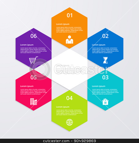 To use this stock image in your creative project, please select the size you need over to the right and click the "Add to Cart" button.
Your downloaded image will come with the Cutcaster watermark removed so don’t worry about the watermark you see on this page. Vector illustration infographics six options. stock vector clipart, Vector illustration infographics six options. Stock vector by Amelisk